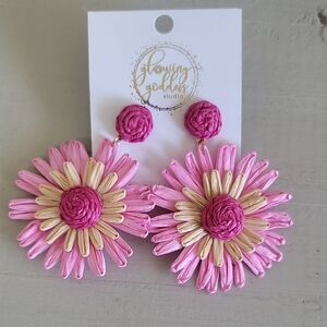Pink and Cream Floral Earrings